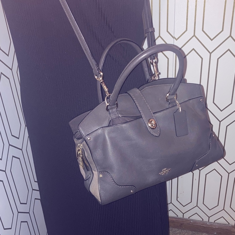Genuine Coach Mercer 30 Satchel Leather Gray/ Brown Satchel - Picture 4 of 17